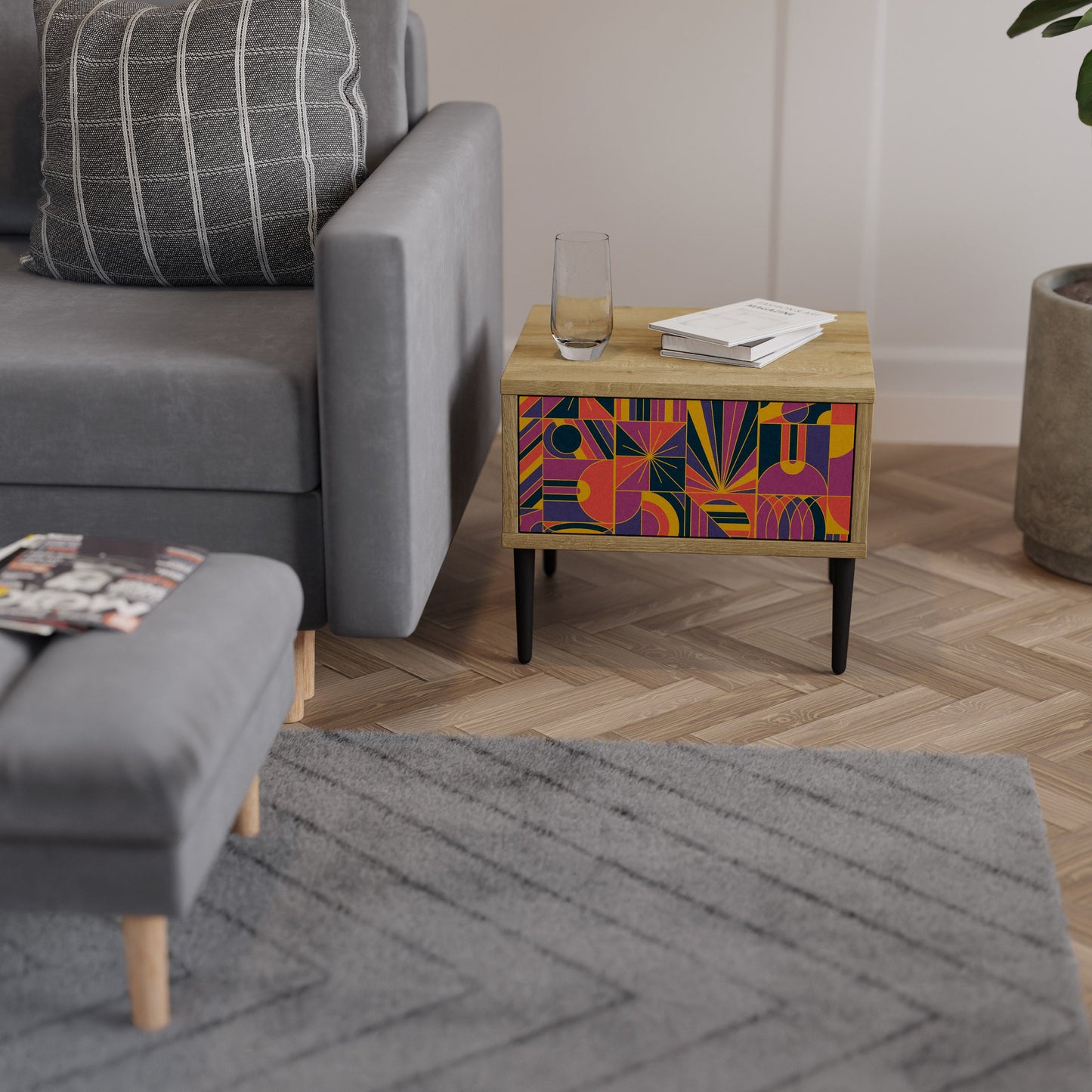 Comodino ELECTRIC PATTERNS in effetto rovere