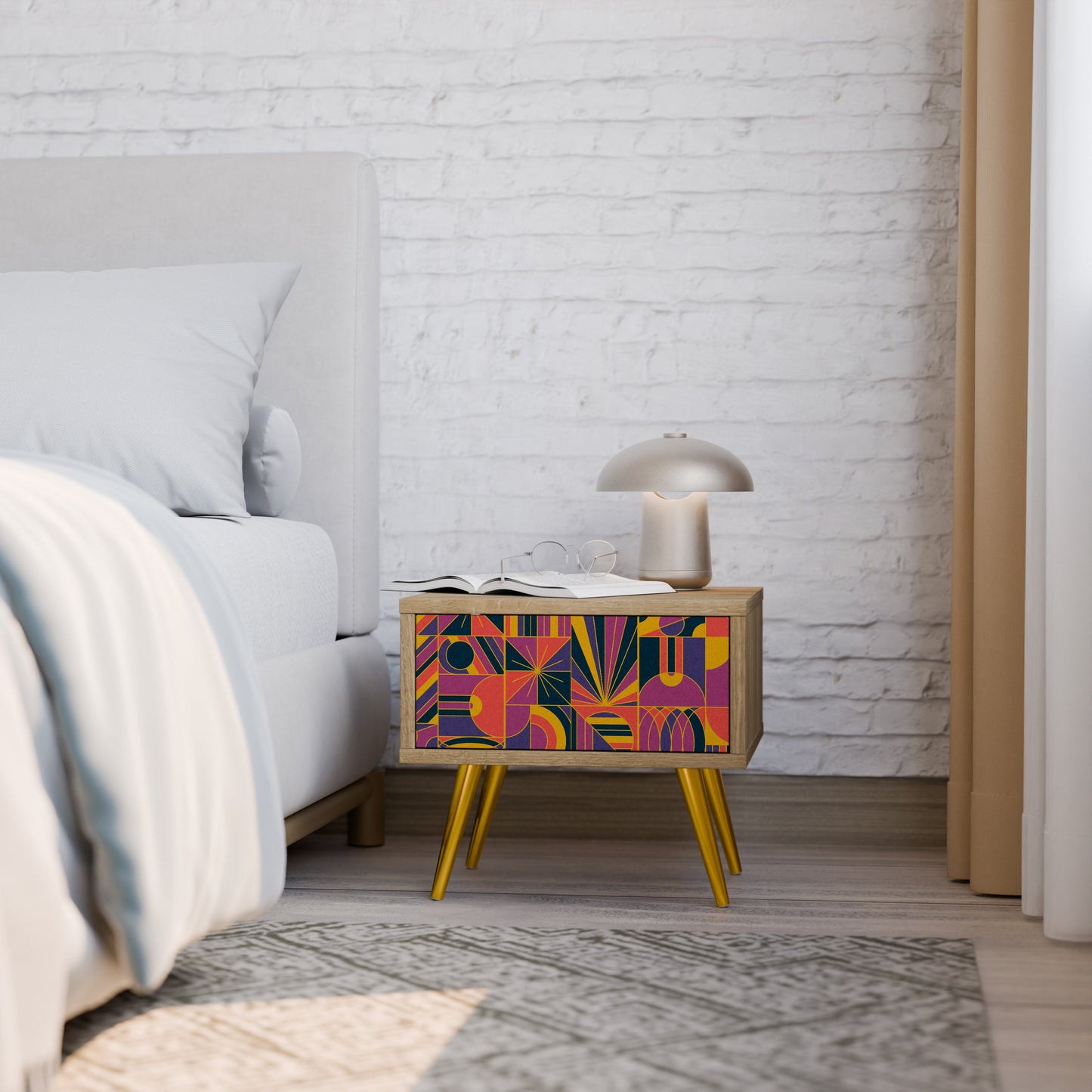 Comodino ELECTRIC PATTERNS in effetto rovere