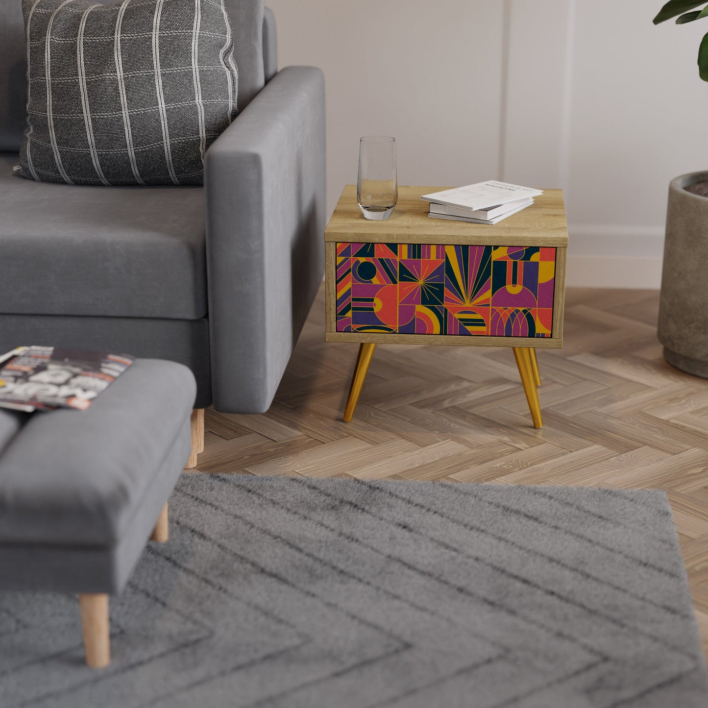 Comodino ELECTRIC PATTERNS in effetto rovere