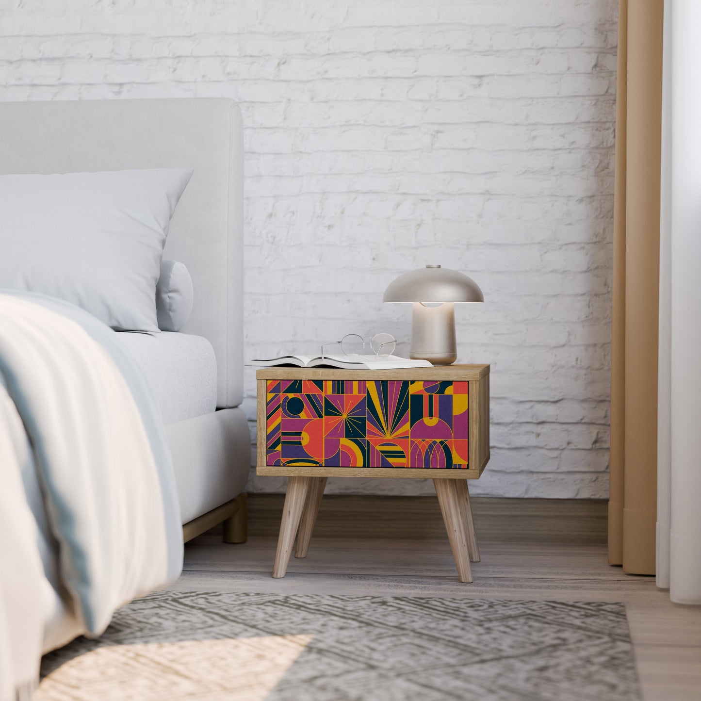 Comodino ELECTRIC PATTERNS in effetto rovere