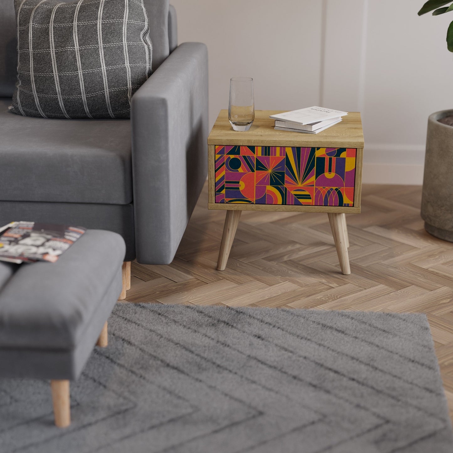 Comodino ELECTRIC PATTERNS in effetto rovere