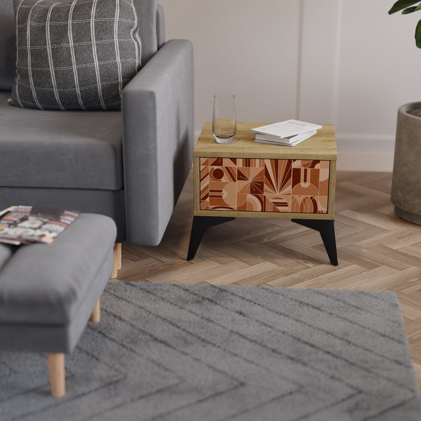 Comodino PRISM MOSAIC in effetto rovere