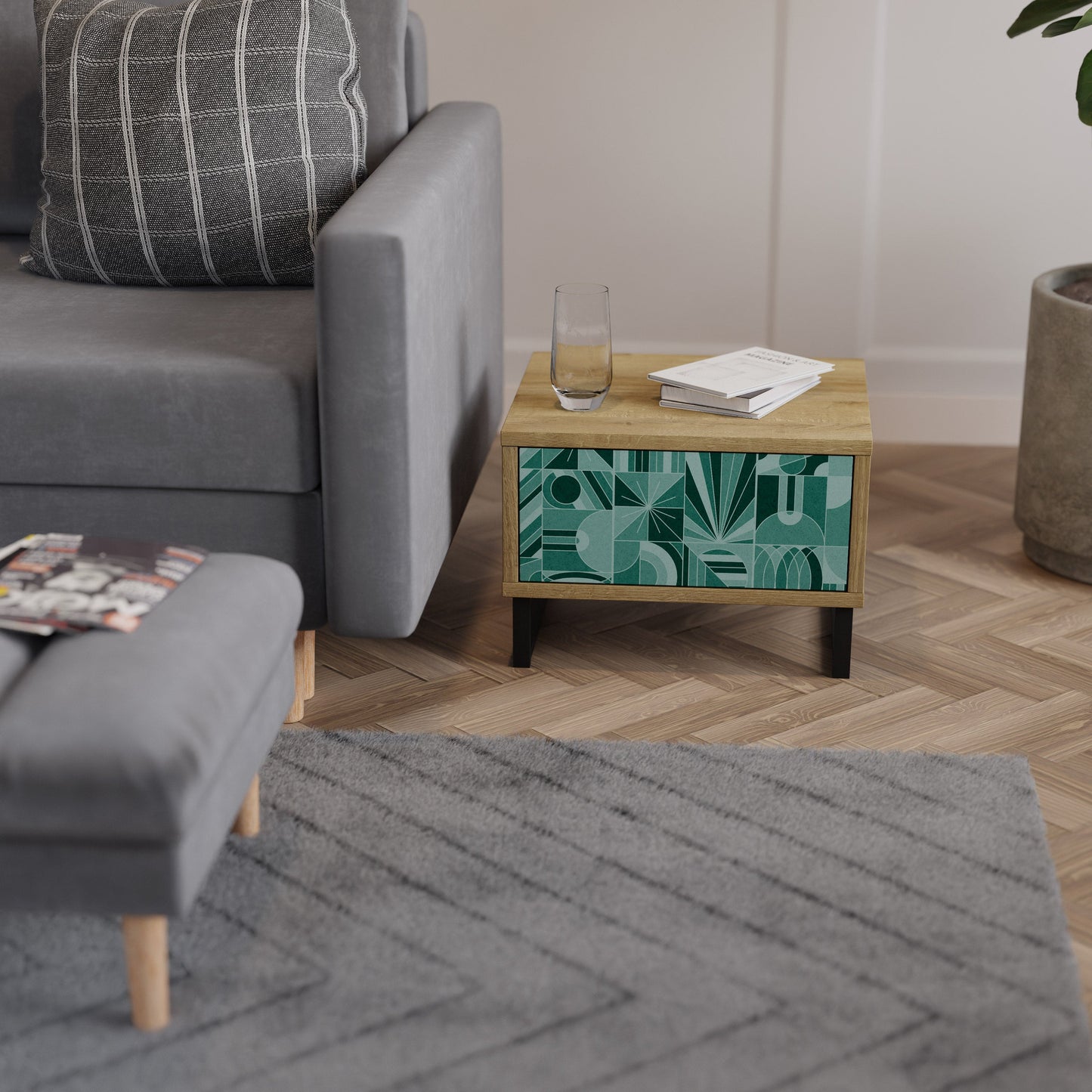 Comodino HARMONIC GRID in effetto rovere