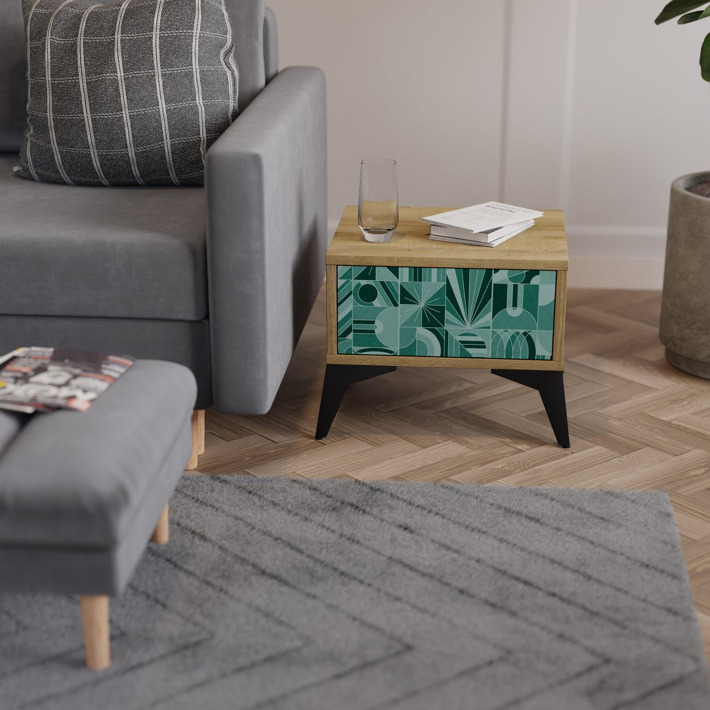 Comodino HARMONIC GRID in effetto rovere