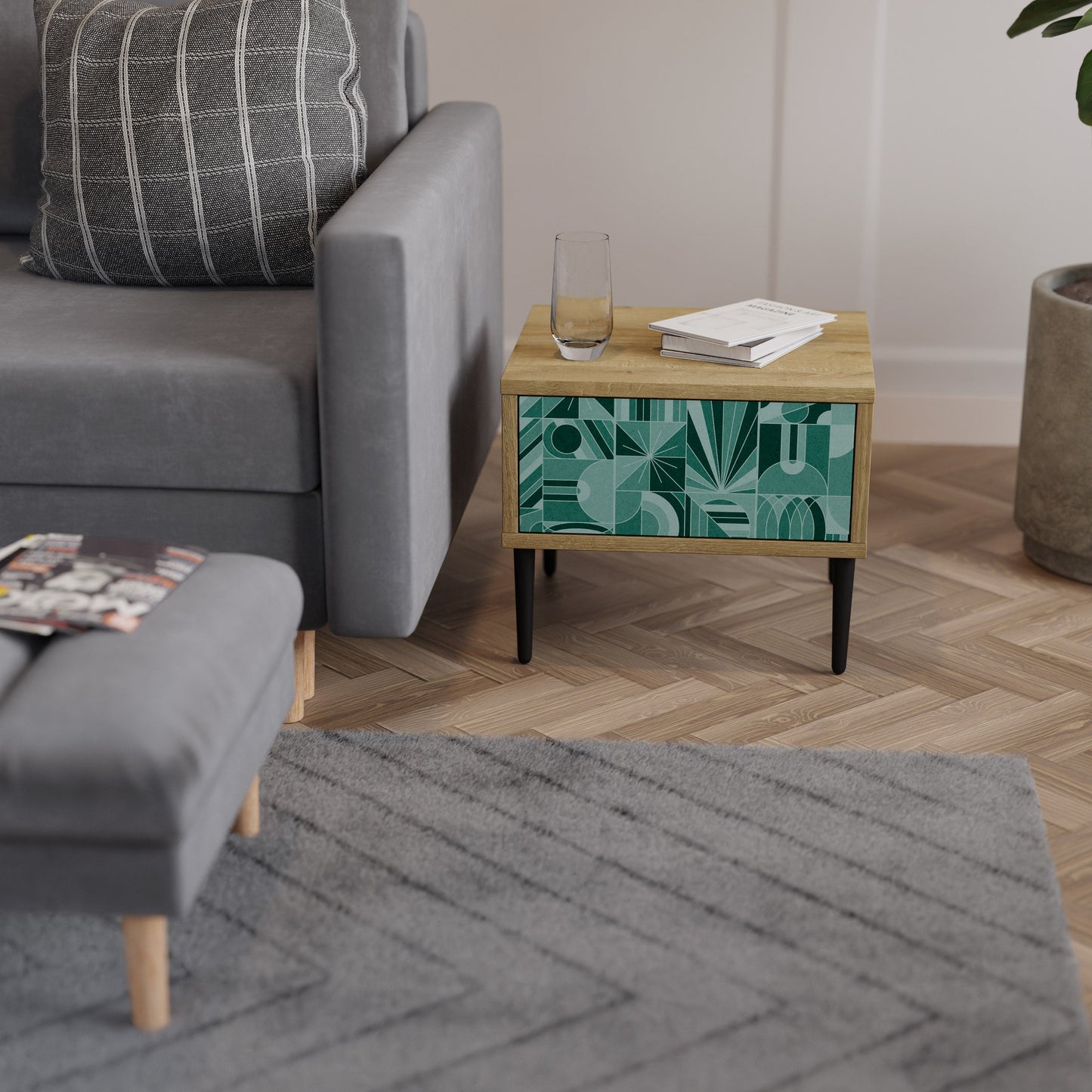Comodino HARMONIC GRID in effetto rovere