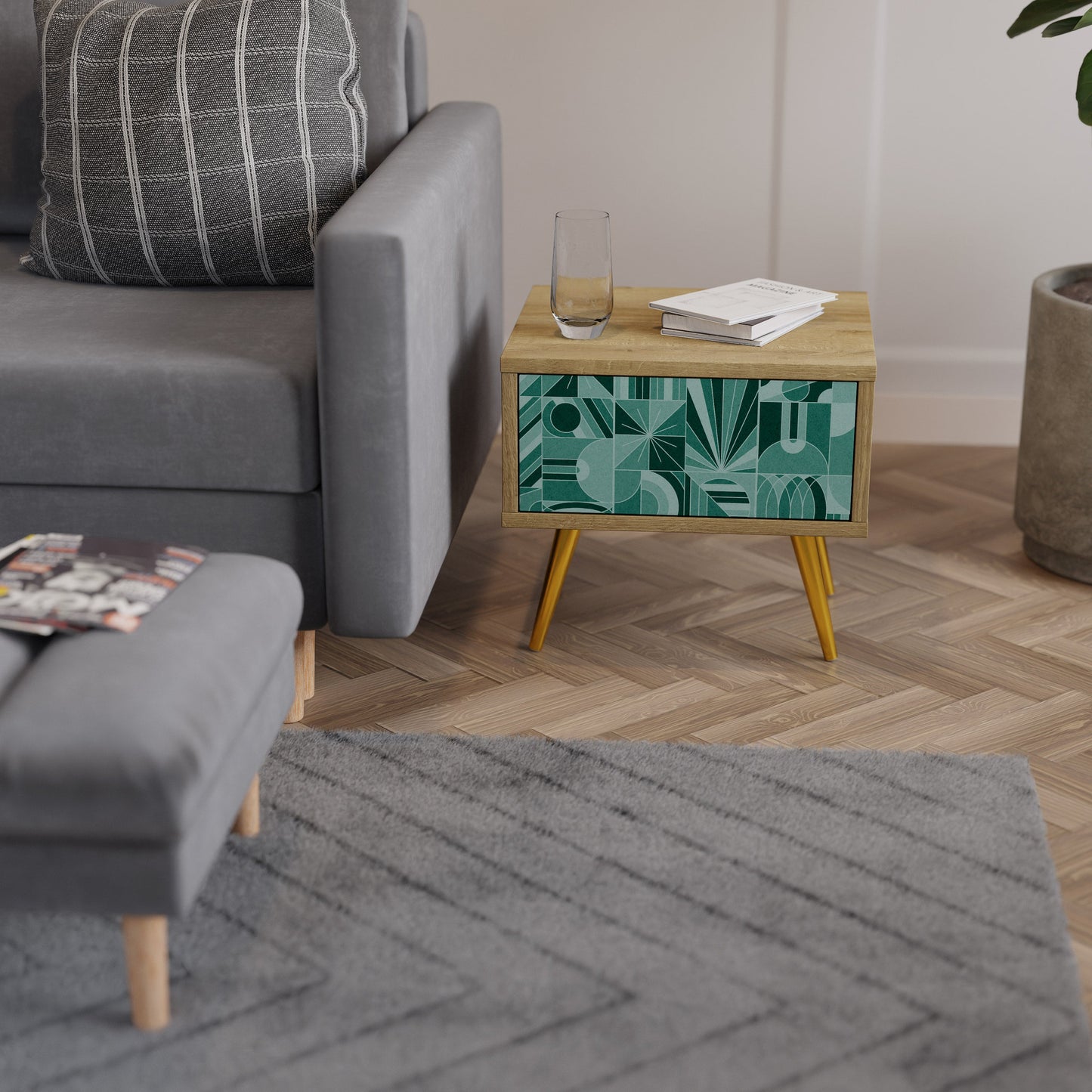 Comodino HARMONIC GRID in effetto rovere