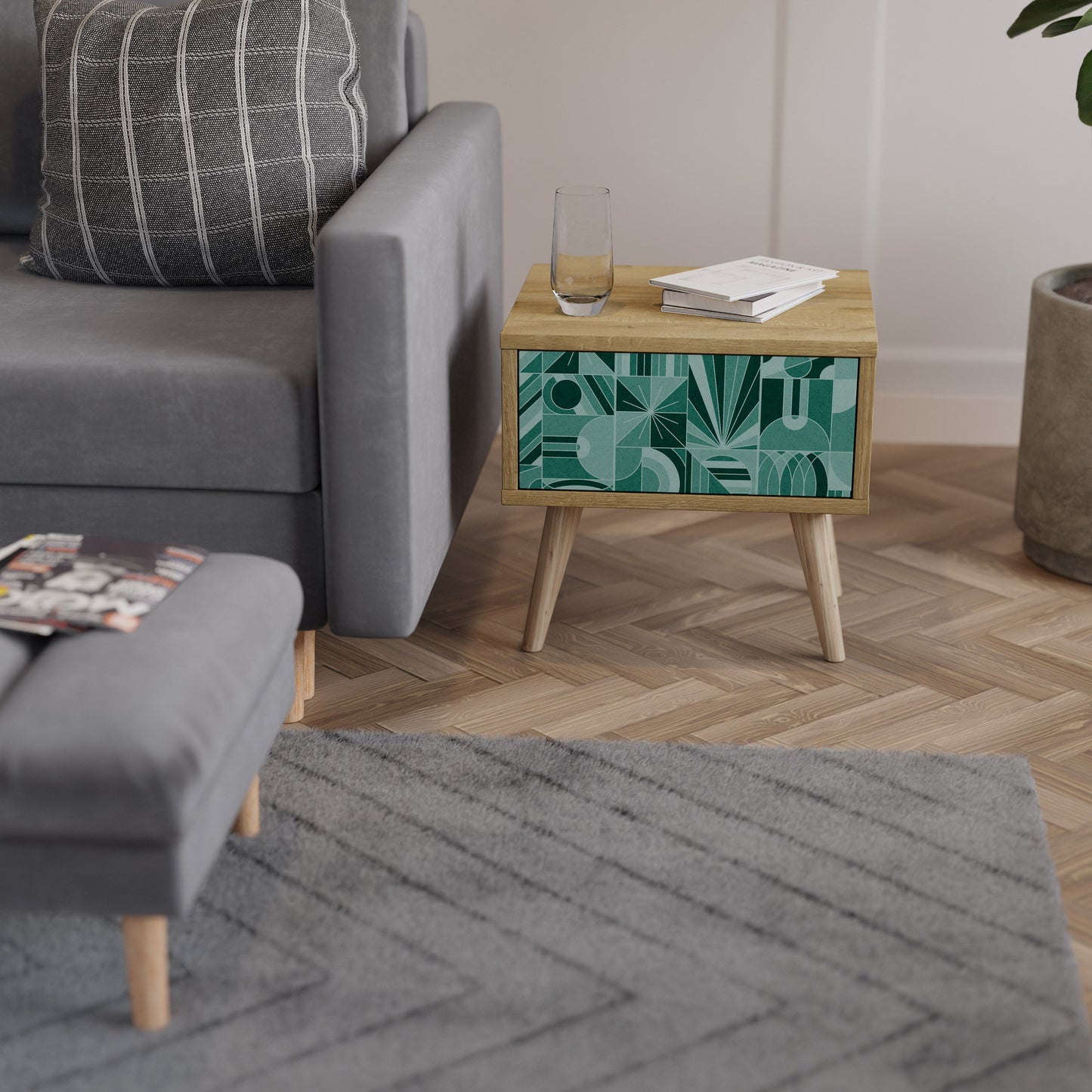 Comodino HARMONIC GRID in effetto rovere