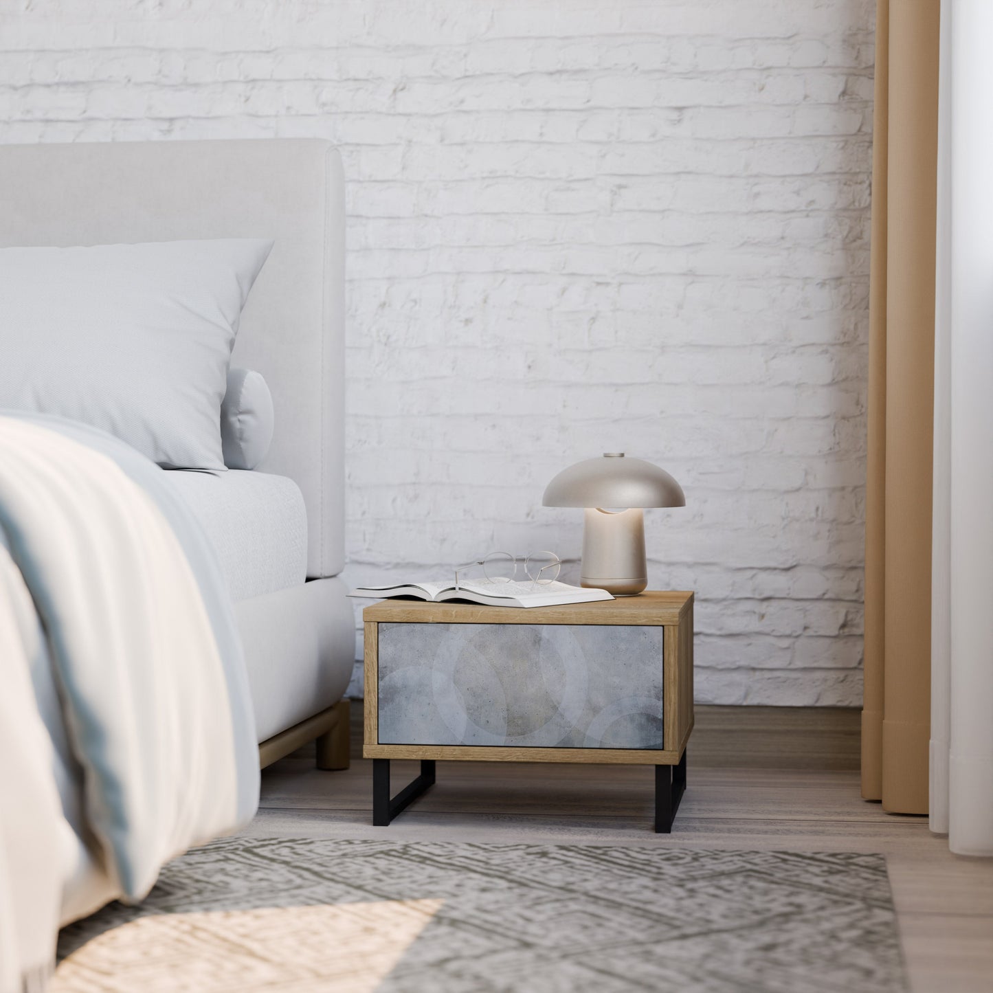 Comodino MUTED ARC effetto rovere