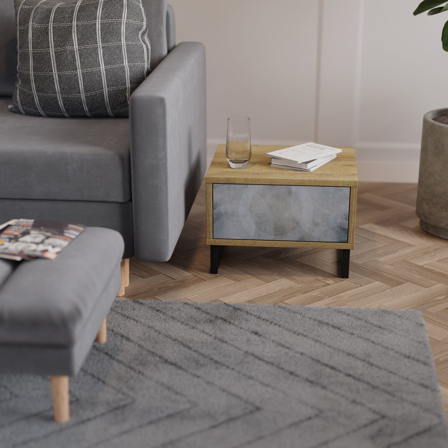 Comodino MUTED ARC effetto rovere