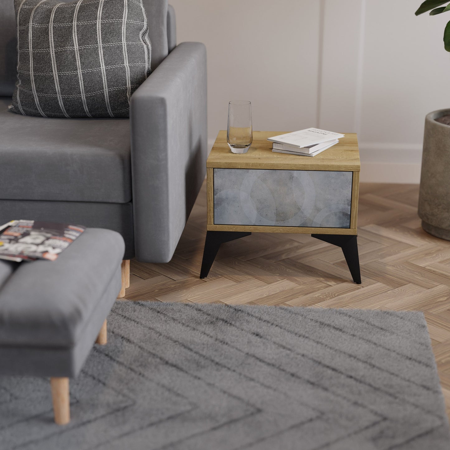 Comodino MUTED ARC effetto rovere