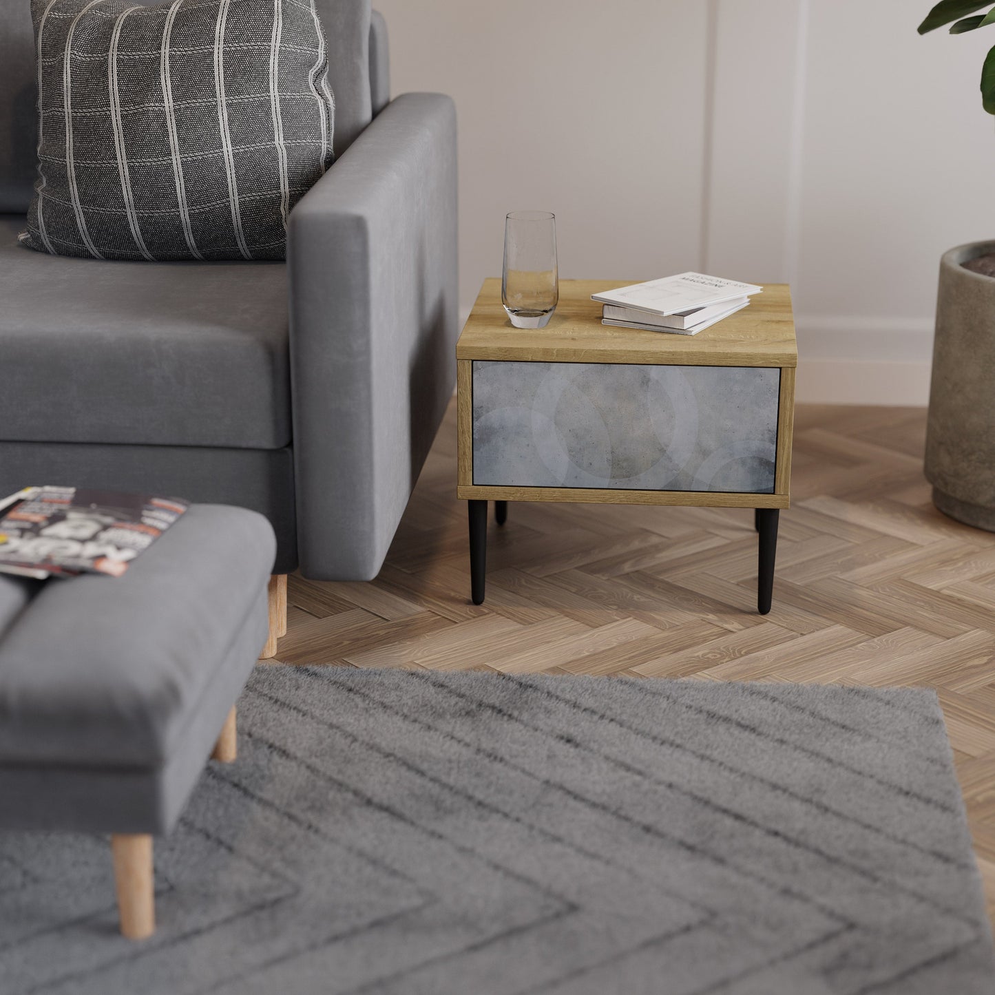 Comodino MUTED ARC effetto rovere