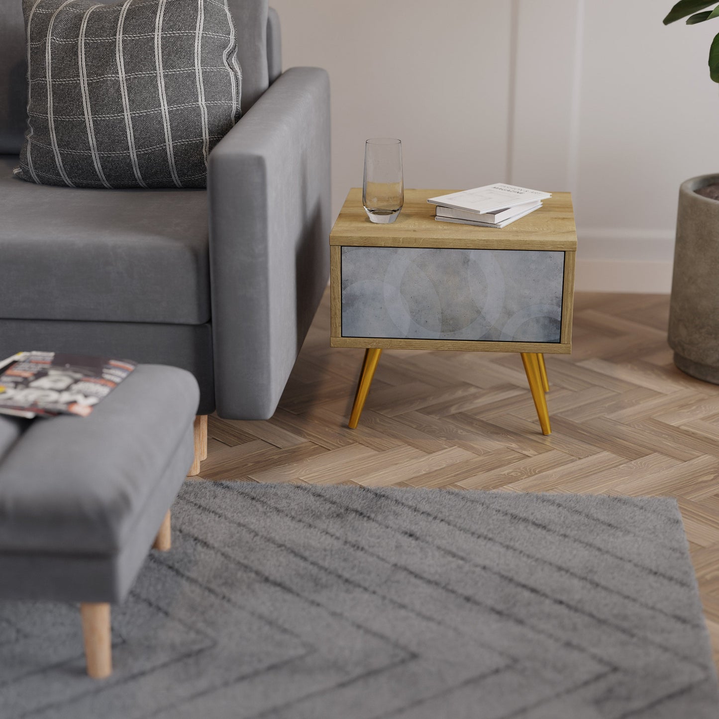 Comodino MUTED ARC effetto rovere