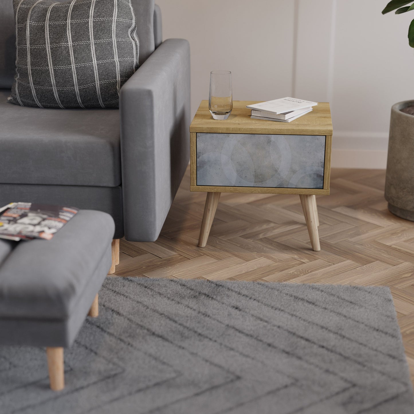 Comodino MUTED ARC effetto rovere