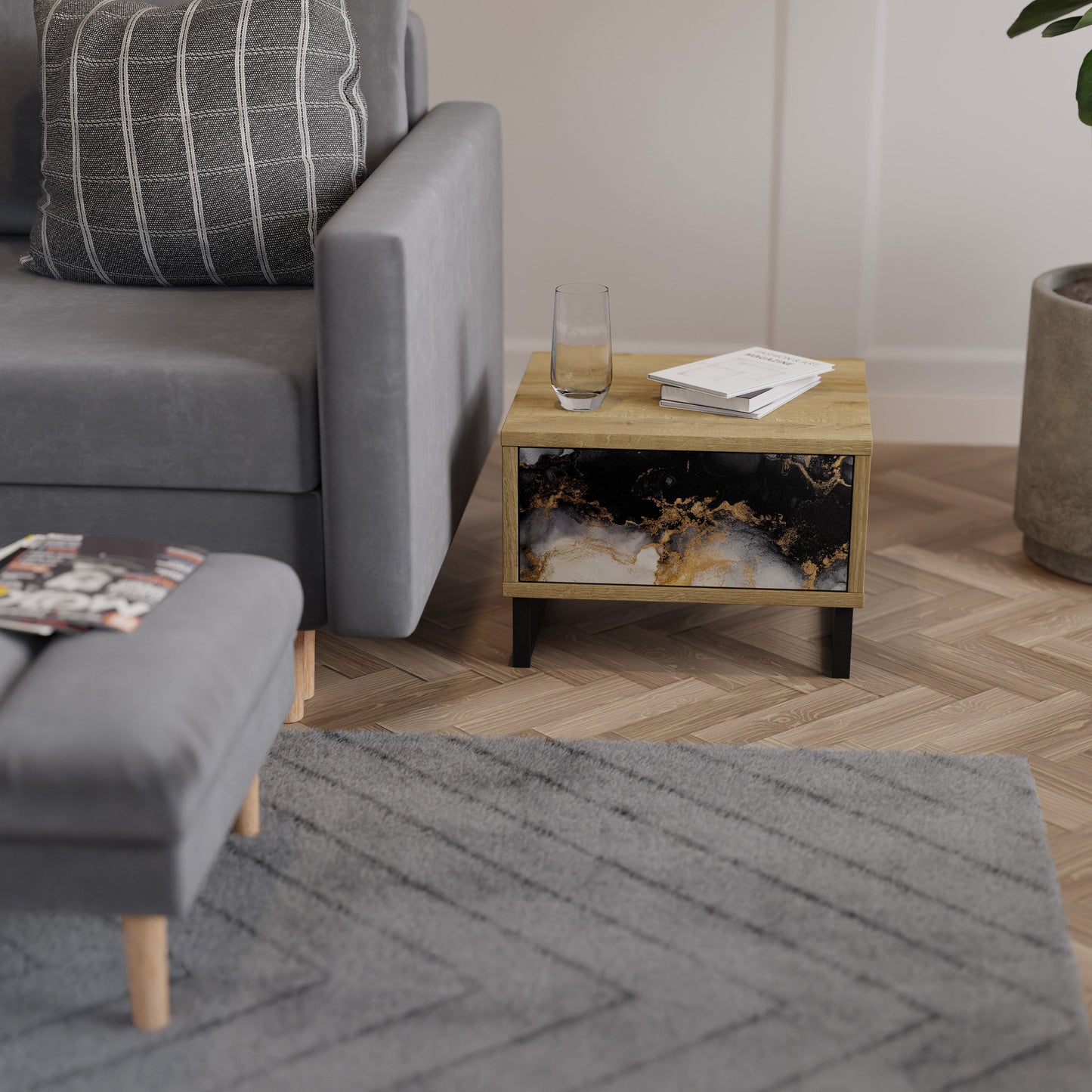 MARBLE OF TOMMORROW Nightstand in Oak Effect