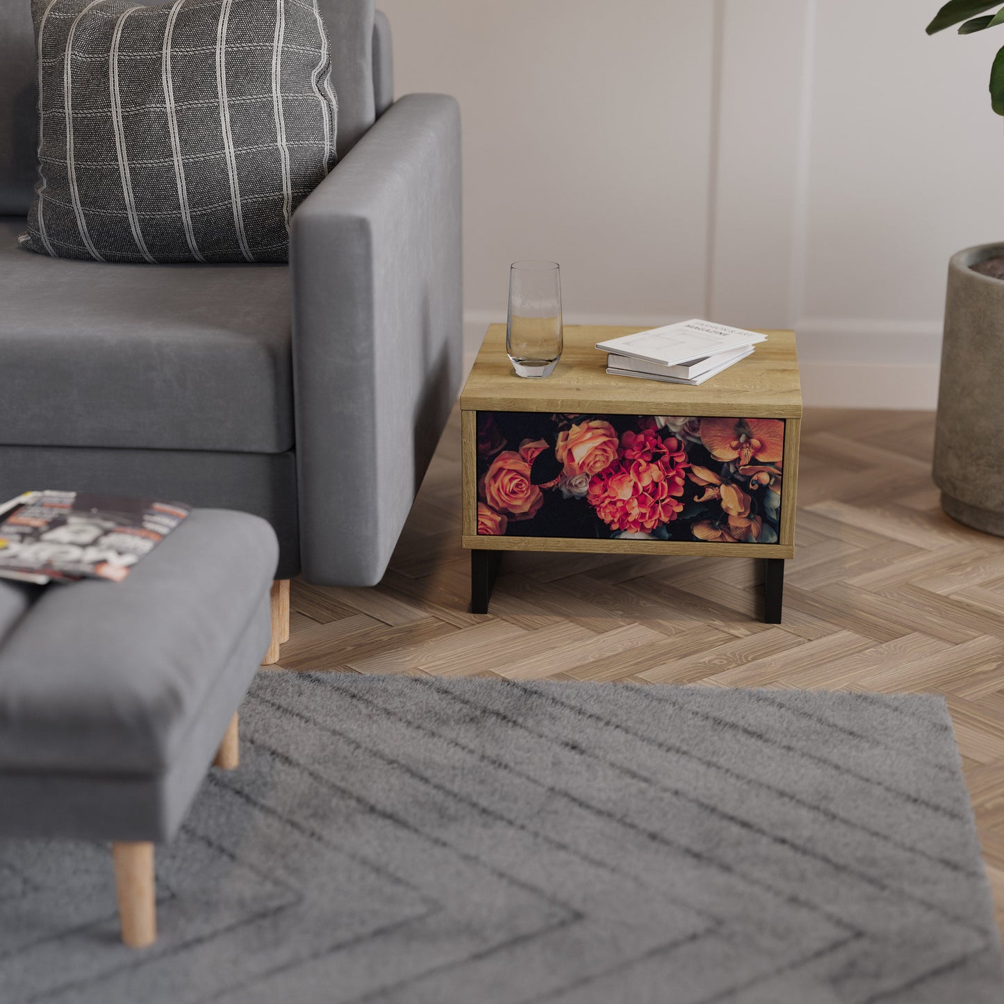 Comodino NEVERENDING BLOOM effetto rovere
