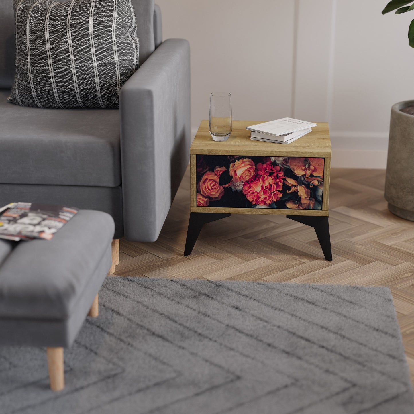 Comodino NEVERENDING BLOOM effetto rovere