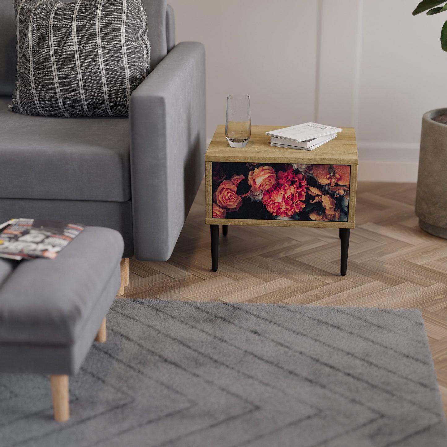 Comodino NEVERENDING BLOOM effetto rovere
