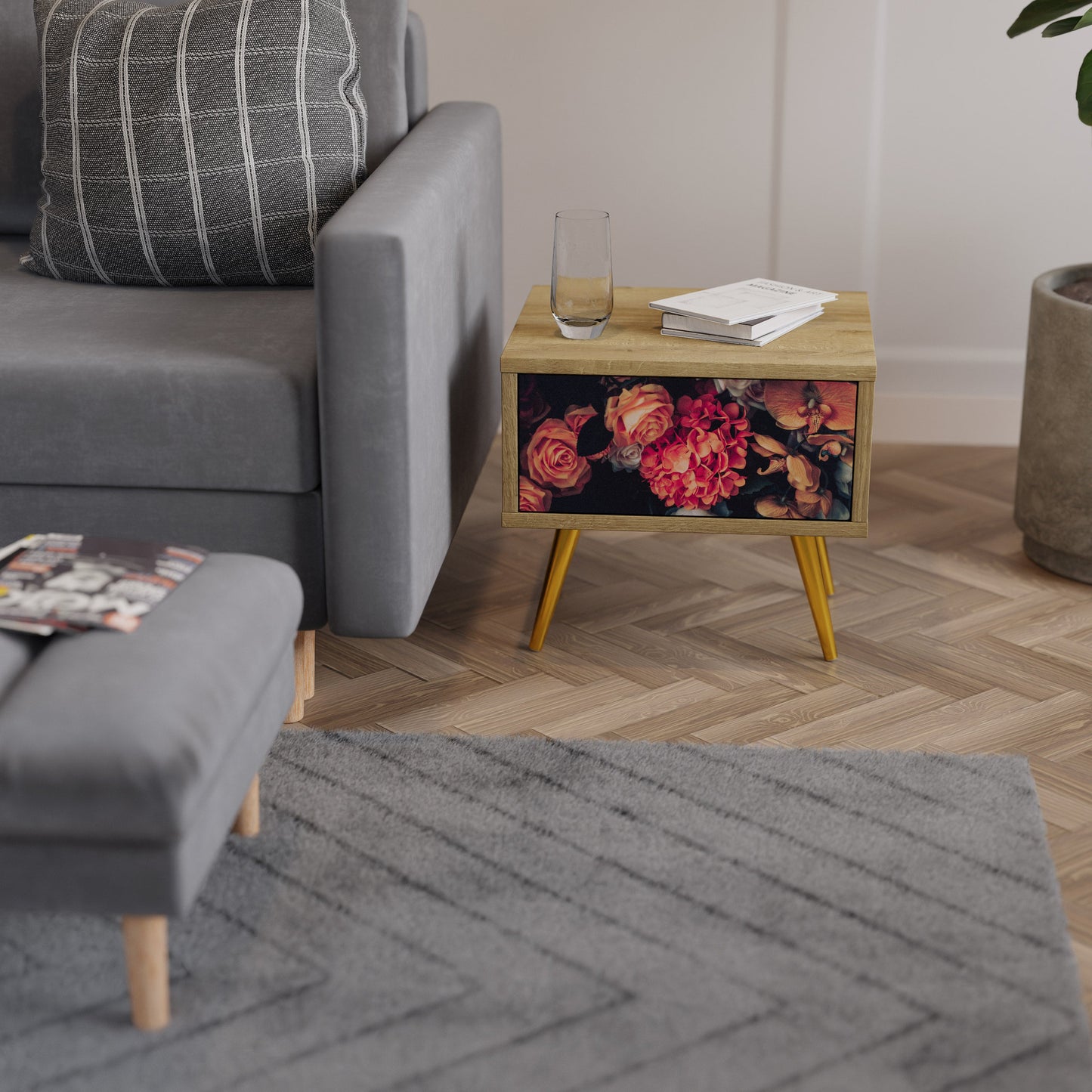 Comodino NEVERENDING BLOOM effetto rovere