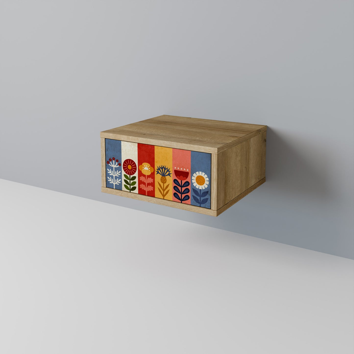 Comodino SCANDIC FLOWERET in effetto rovere