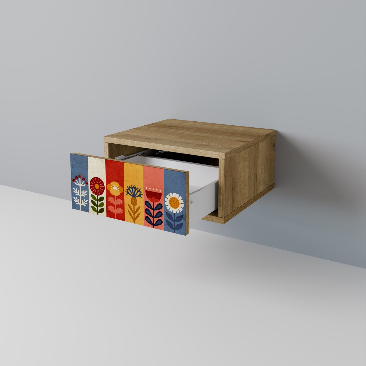 Comodino SCANDIC FLOWERET in effetto rovere