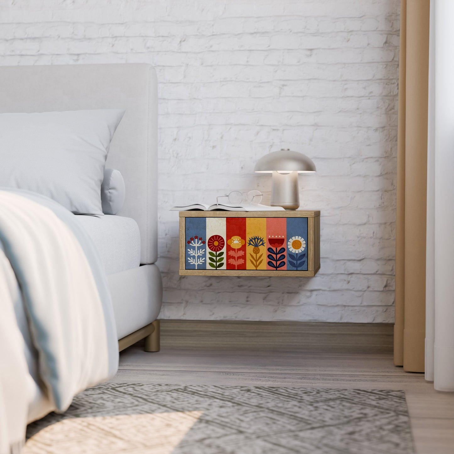 Comodino SCANDIC FLOWERET in effetto rovere