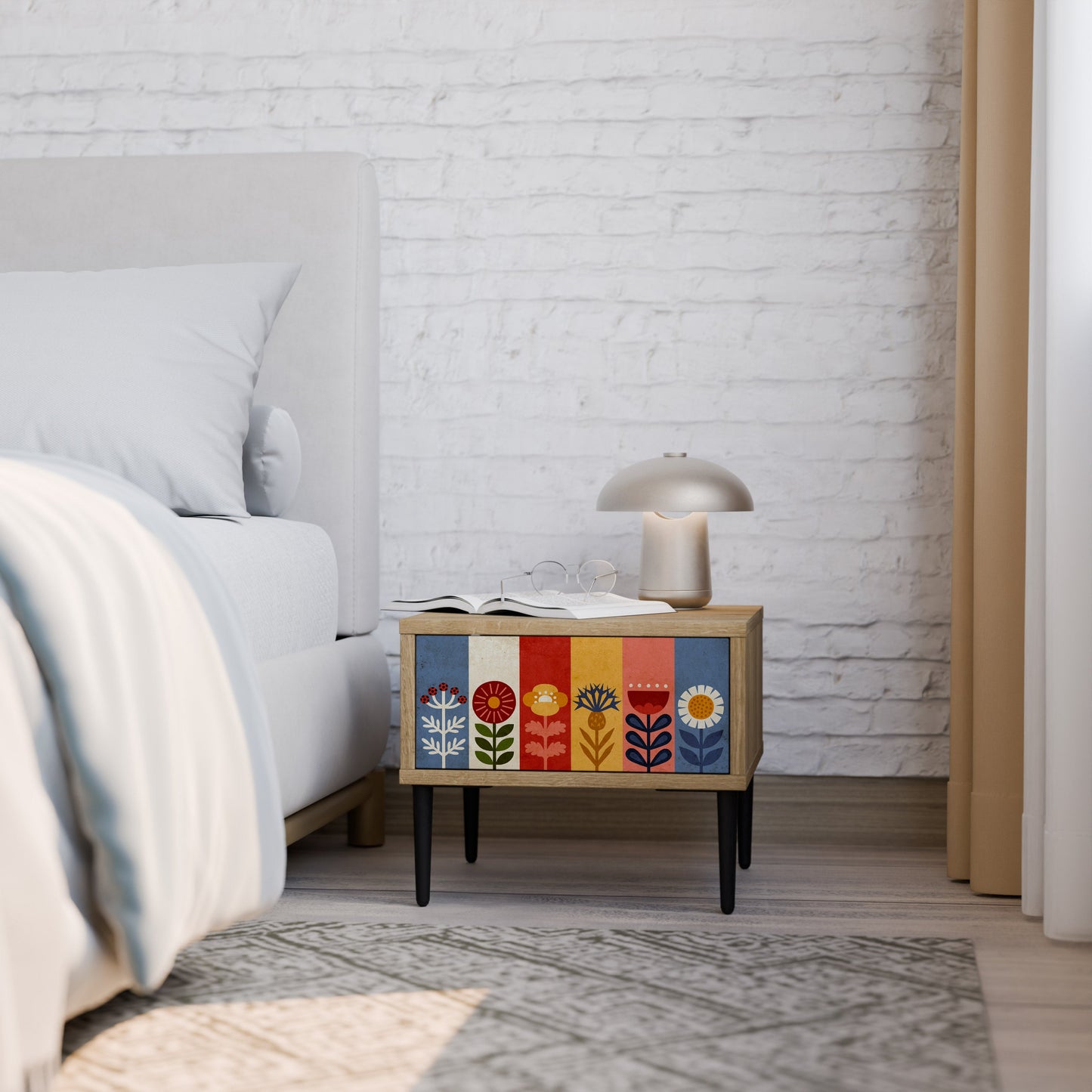 Comodino SCANDIC FLOWERET in effetto rovere