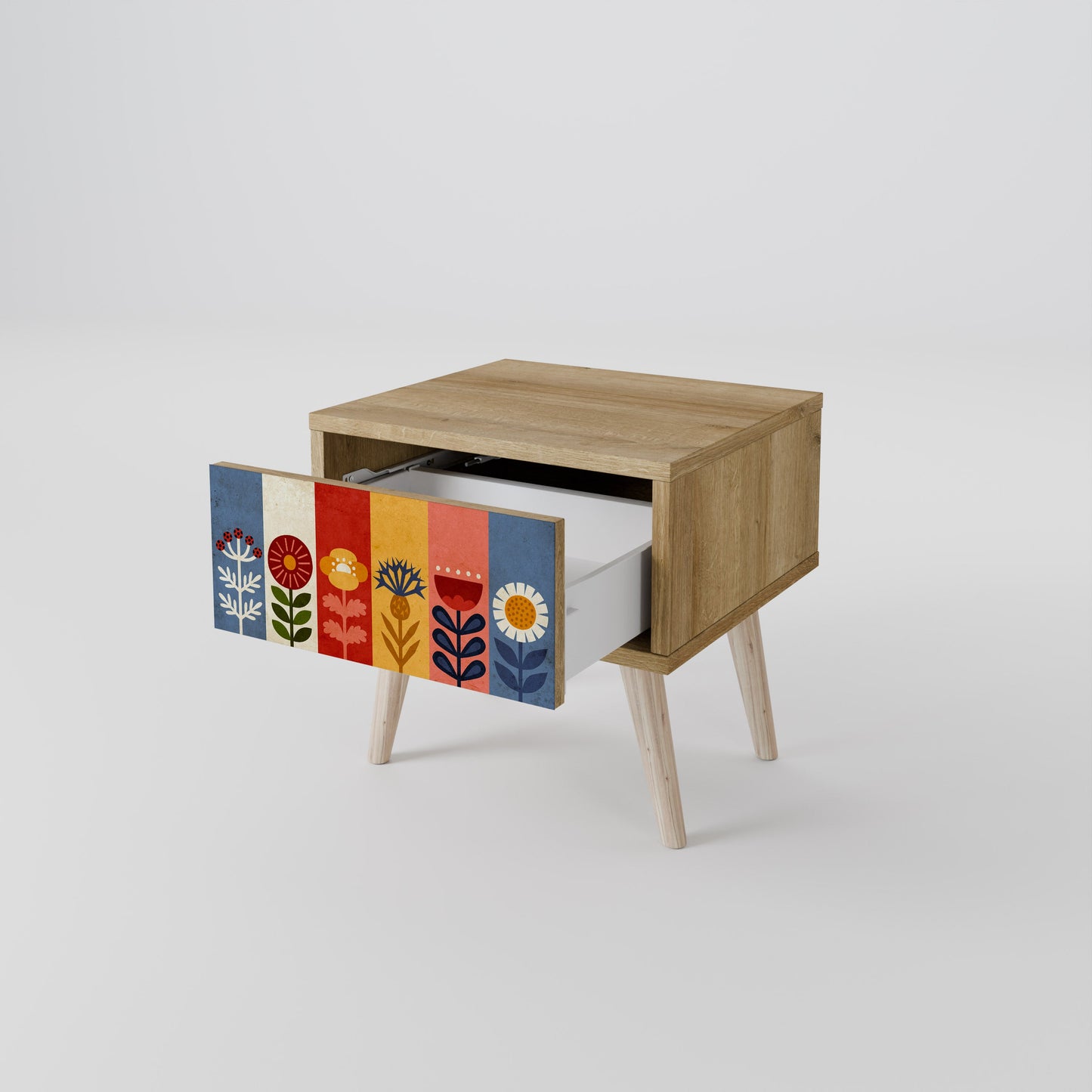 Comodino SCANDIC FLOWERET in effetto rovere