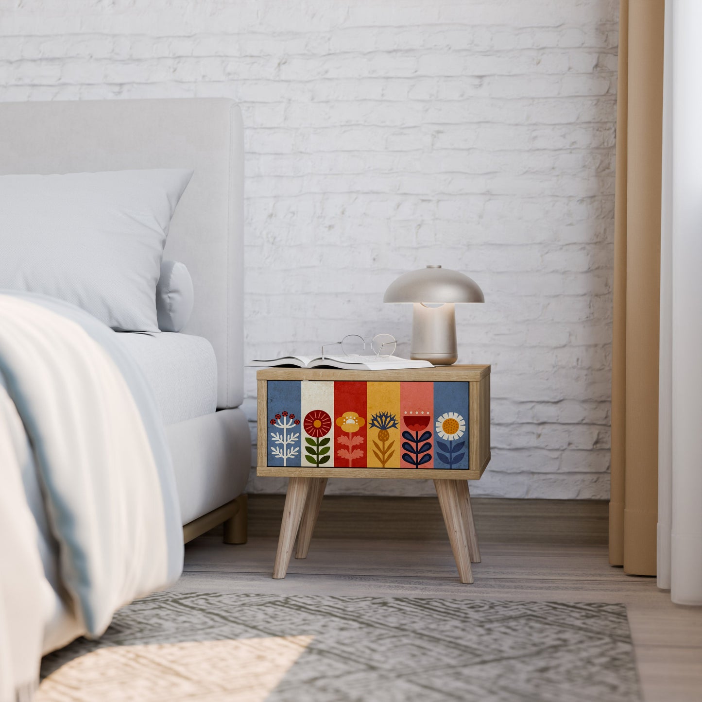 Comodino SCANDIC FLOWERET in effetto rovere