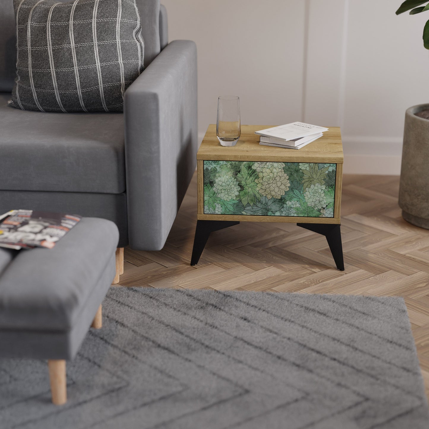 Comodino SUCCULENT CLUSTER in effetto rovere