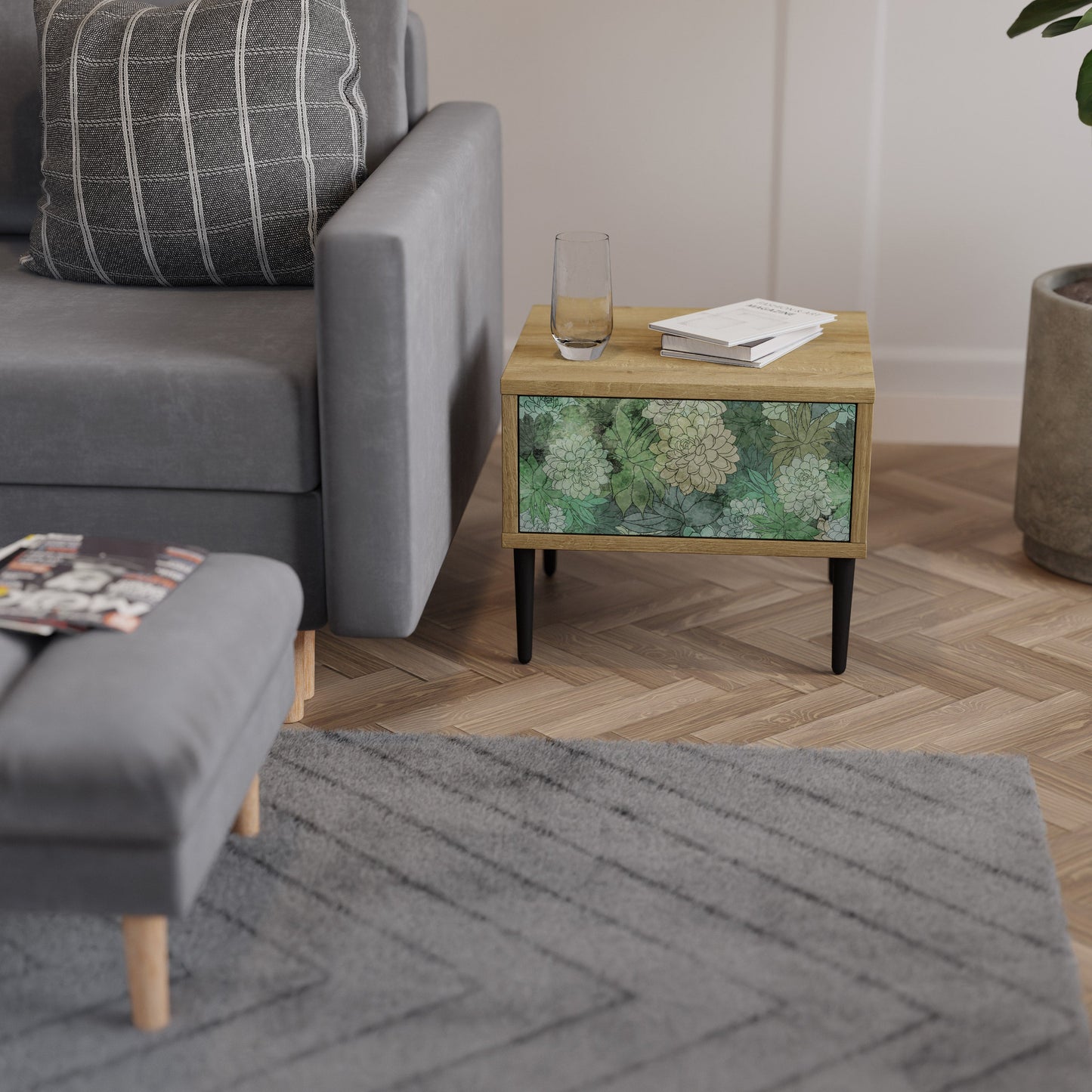 Comodino SUCCULENT CLUSTER in effetto rovere