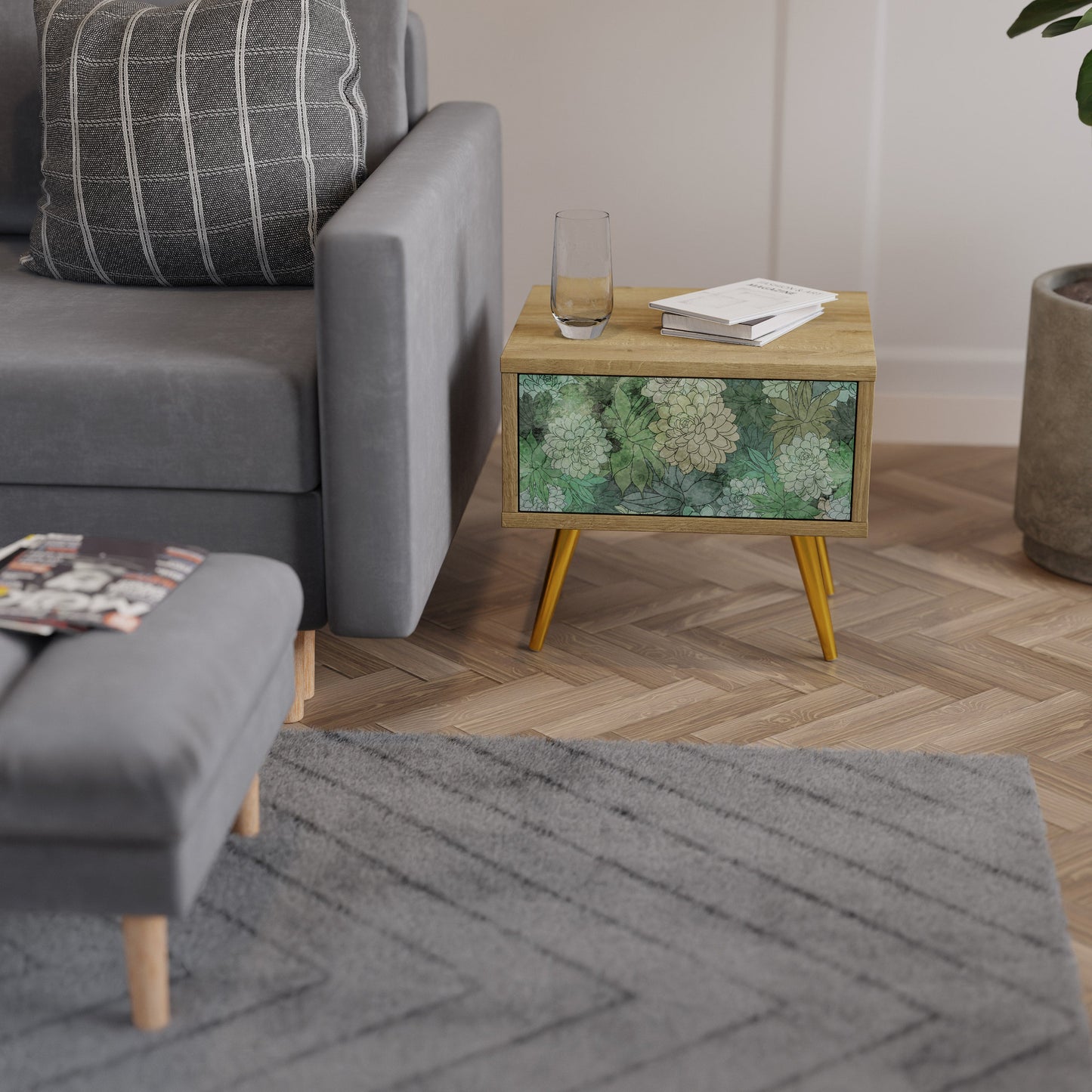Comodino SUCCULENT CLUSTER in effetto rovere