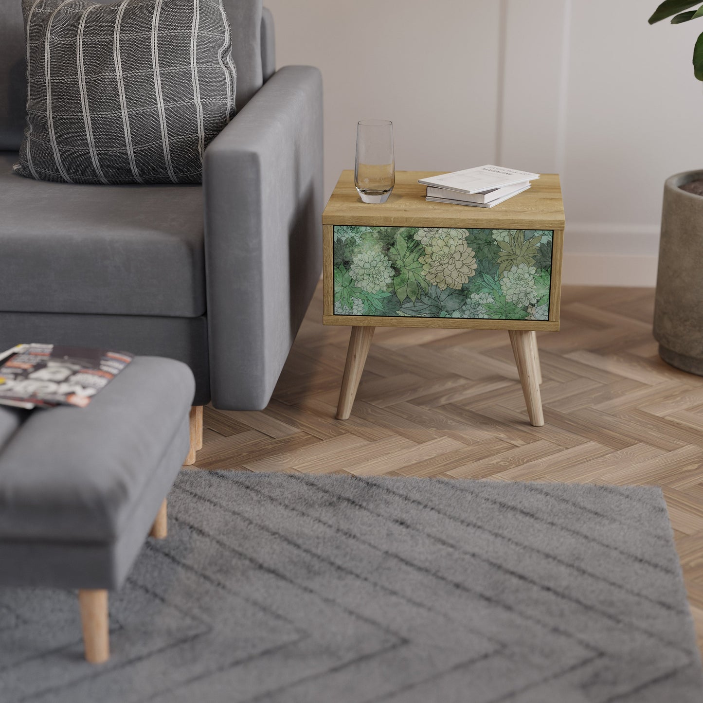 Comodino SUCCULENT CLUSTER in effetto rovere