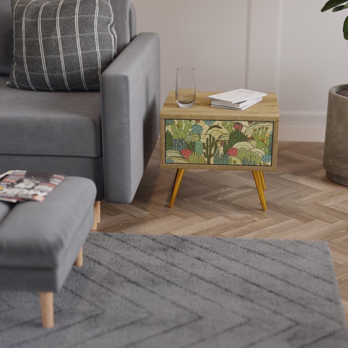 Comodino SUCCULENTS KALEIDOSCOPE in effetto rovere