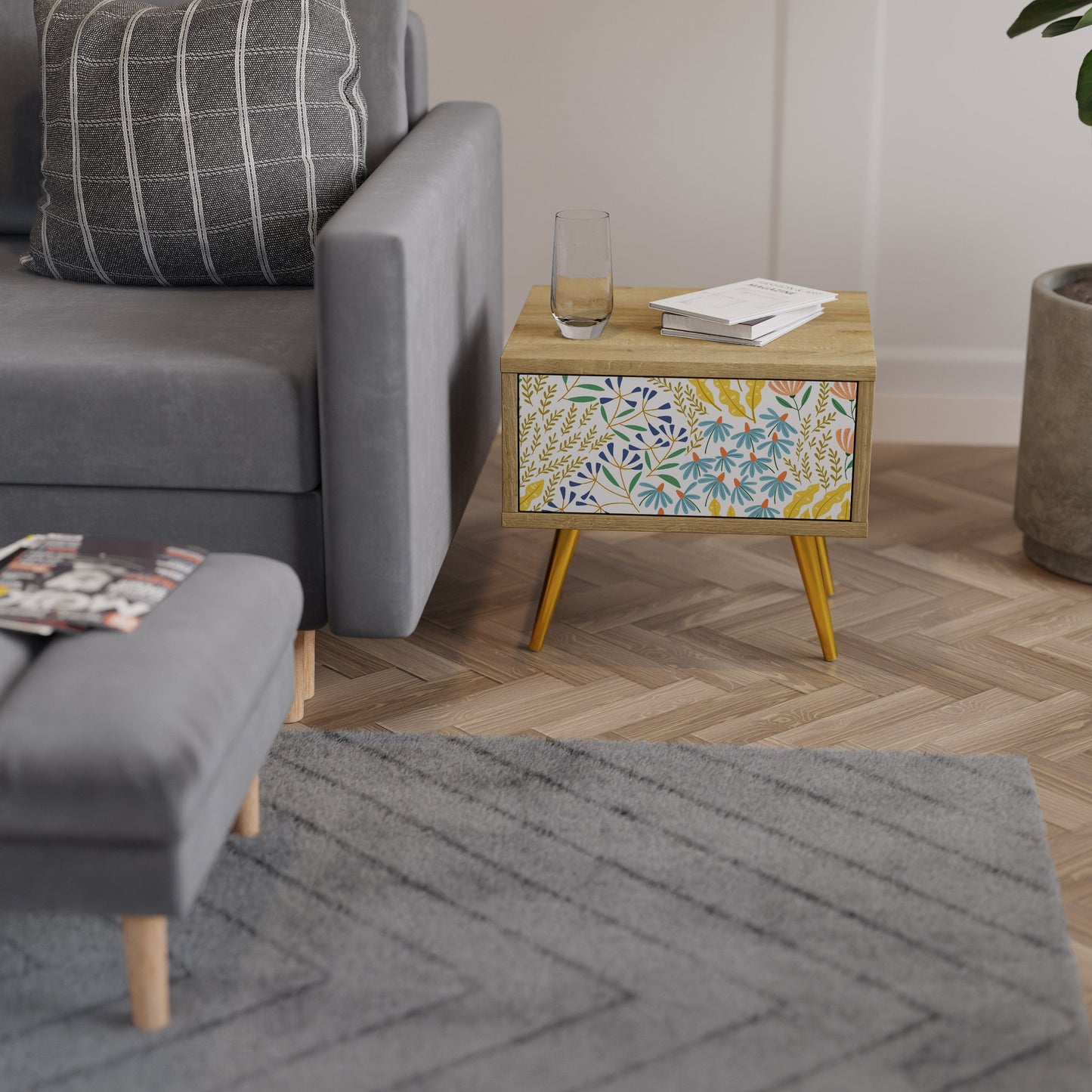 Comodino HELLO SPRING in effetto rovere
