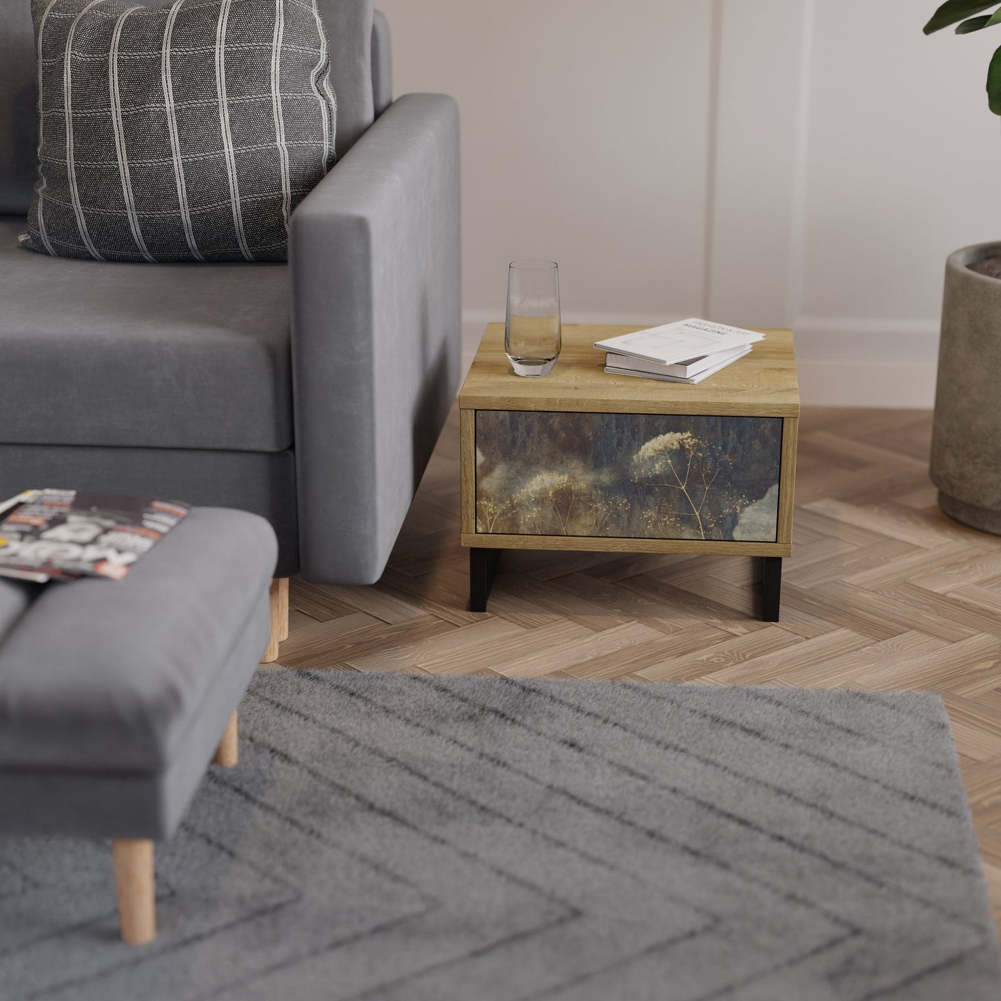 Comodino GENTLE POWER in effetto rovere