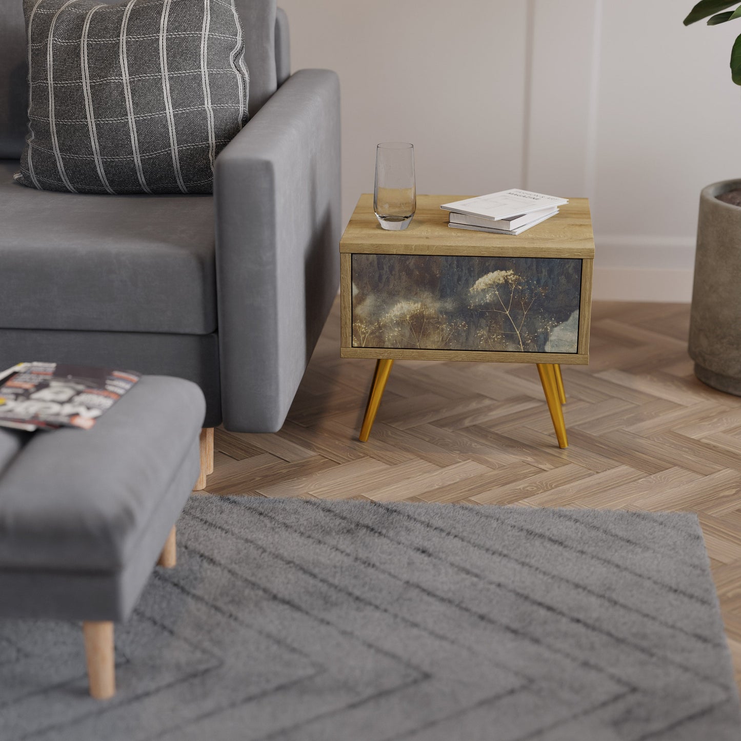 Comodino GENTLE POWER in effetto rovere