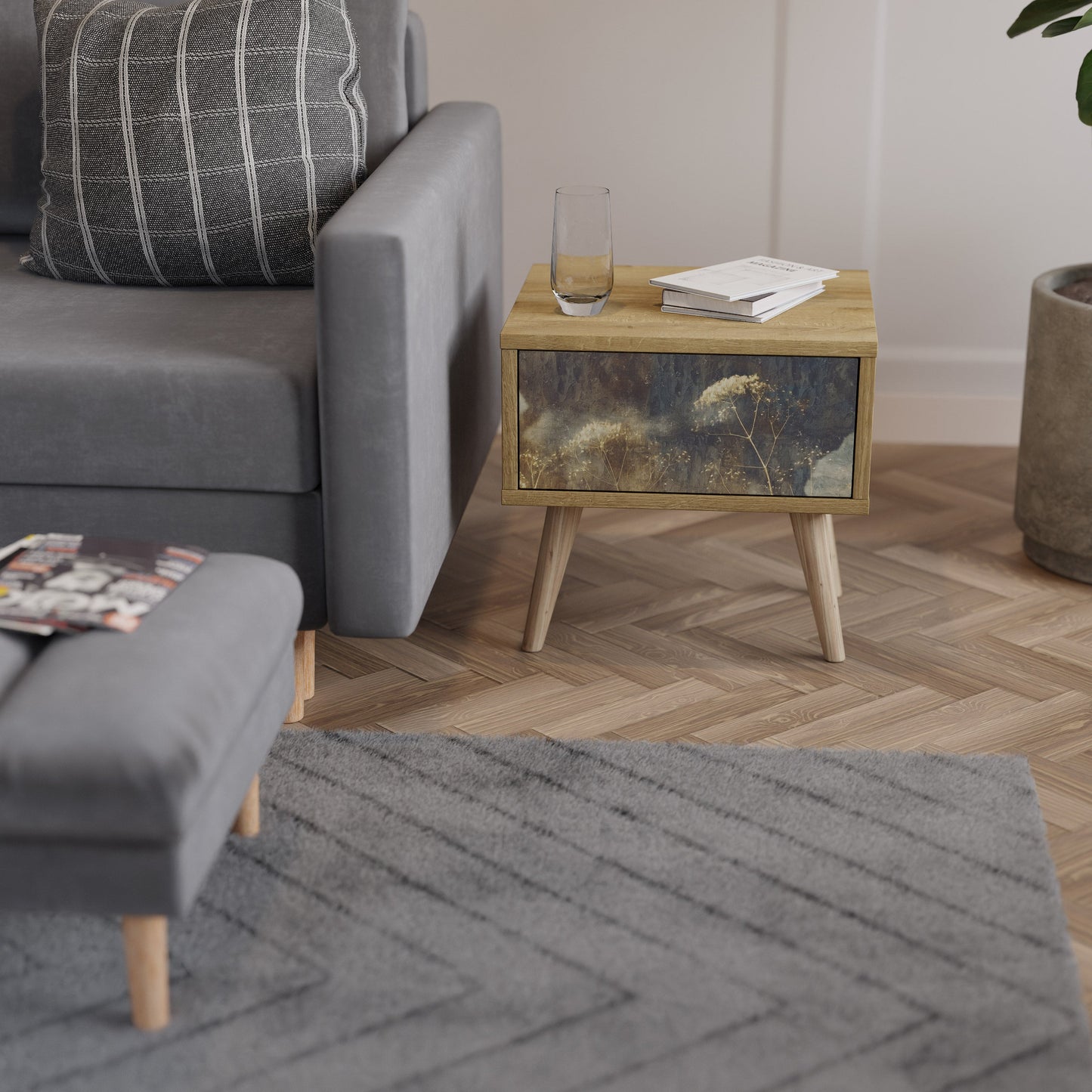 Comodino GENTLE POWER in effetto rovere