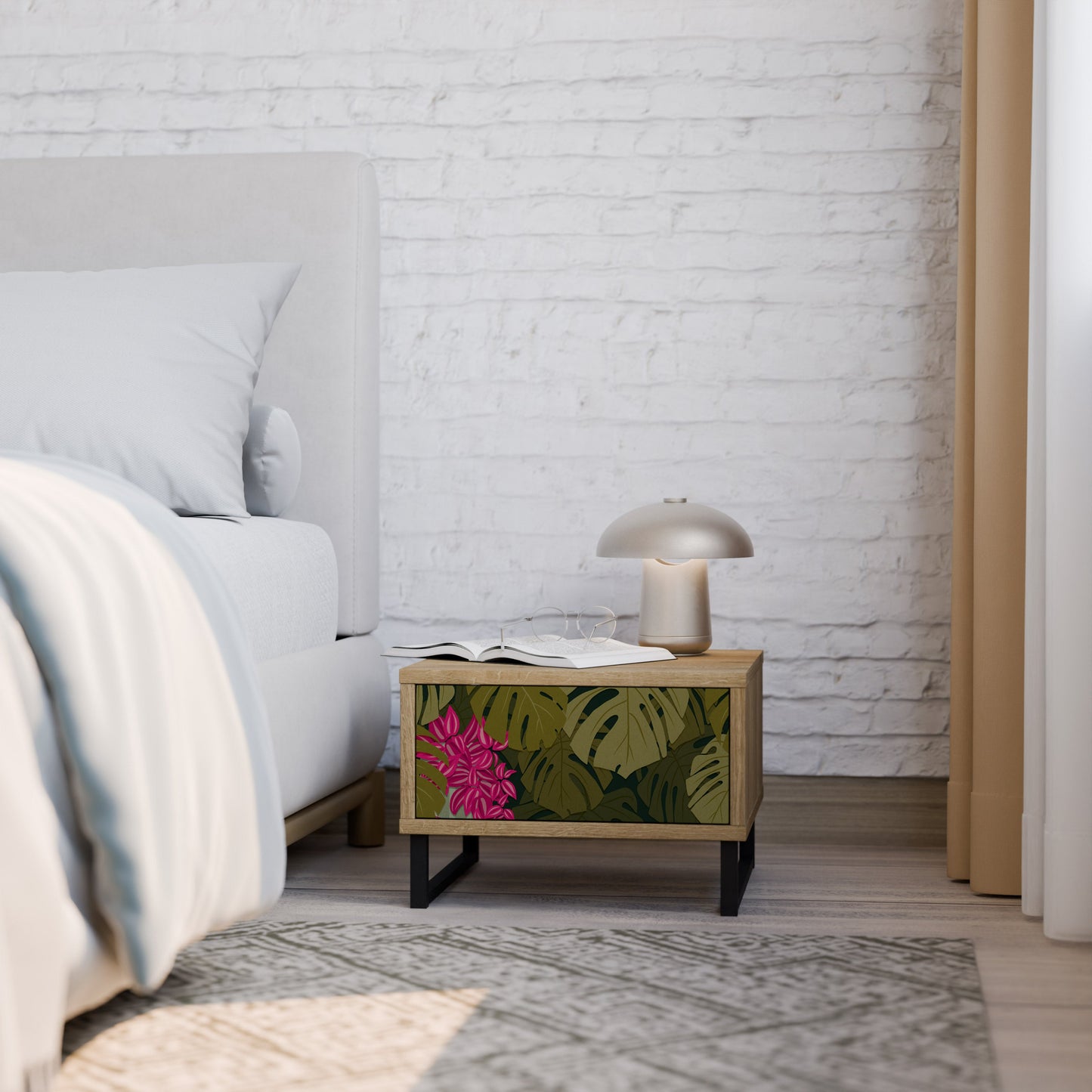 Comodino TROPICAL BEAUTY in effetto rovere