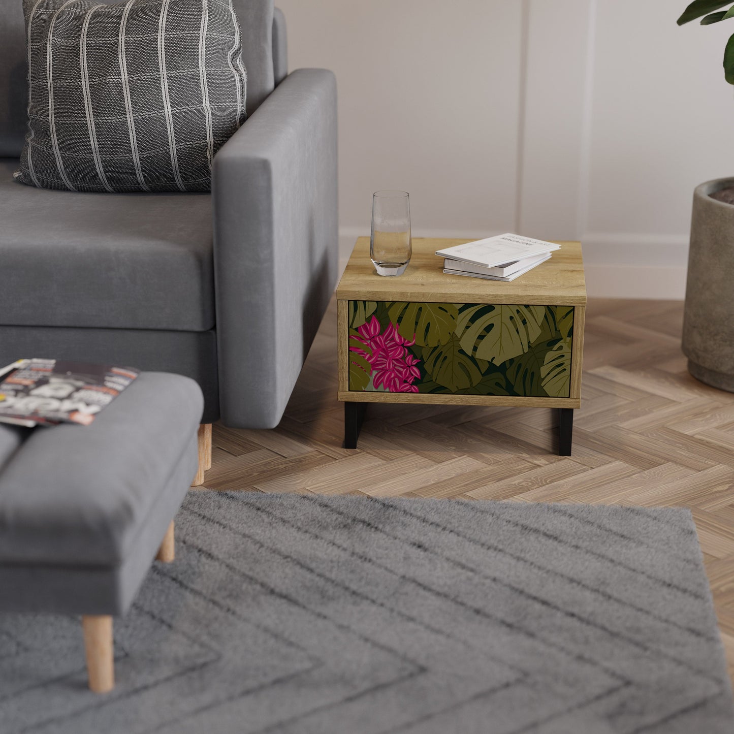 Comodino TROPICAL BEAUTY in effetto rovere