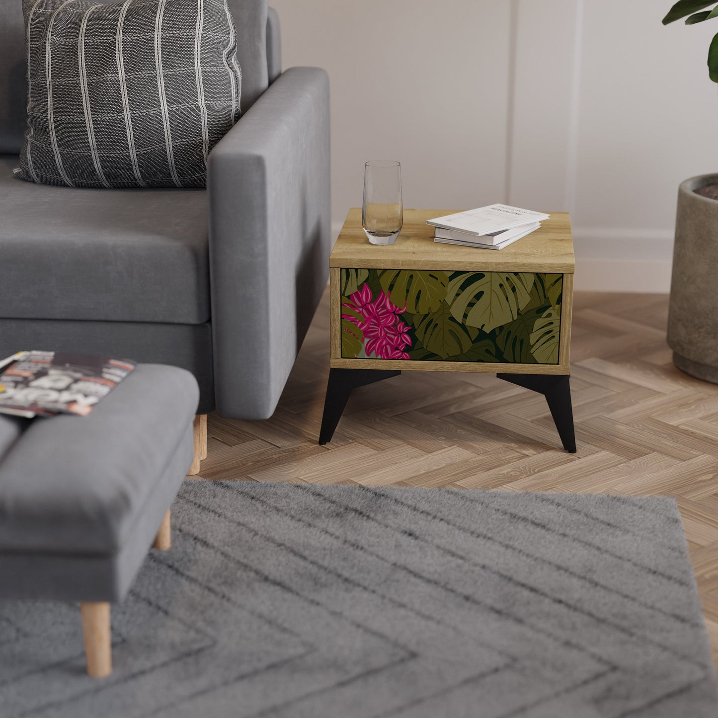 Comodino TROPICAL BEAUTY in effetto rovere