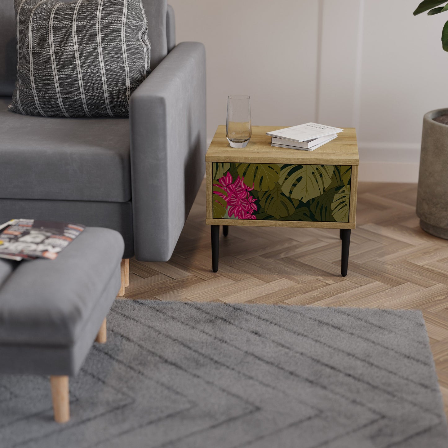 Comodino TROPICAL BEAUTY in effetto rovere