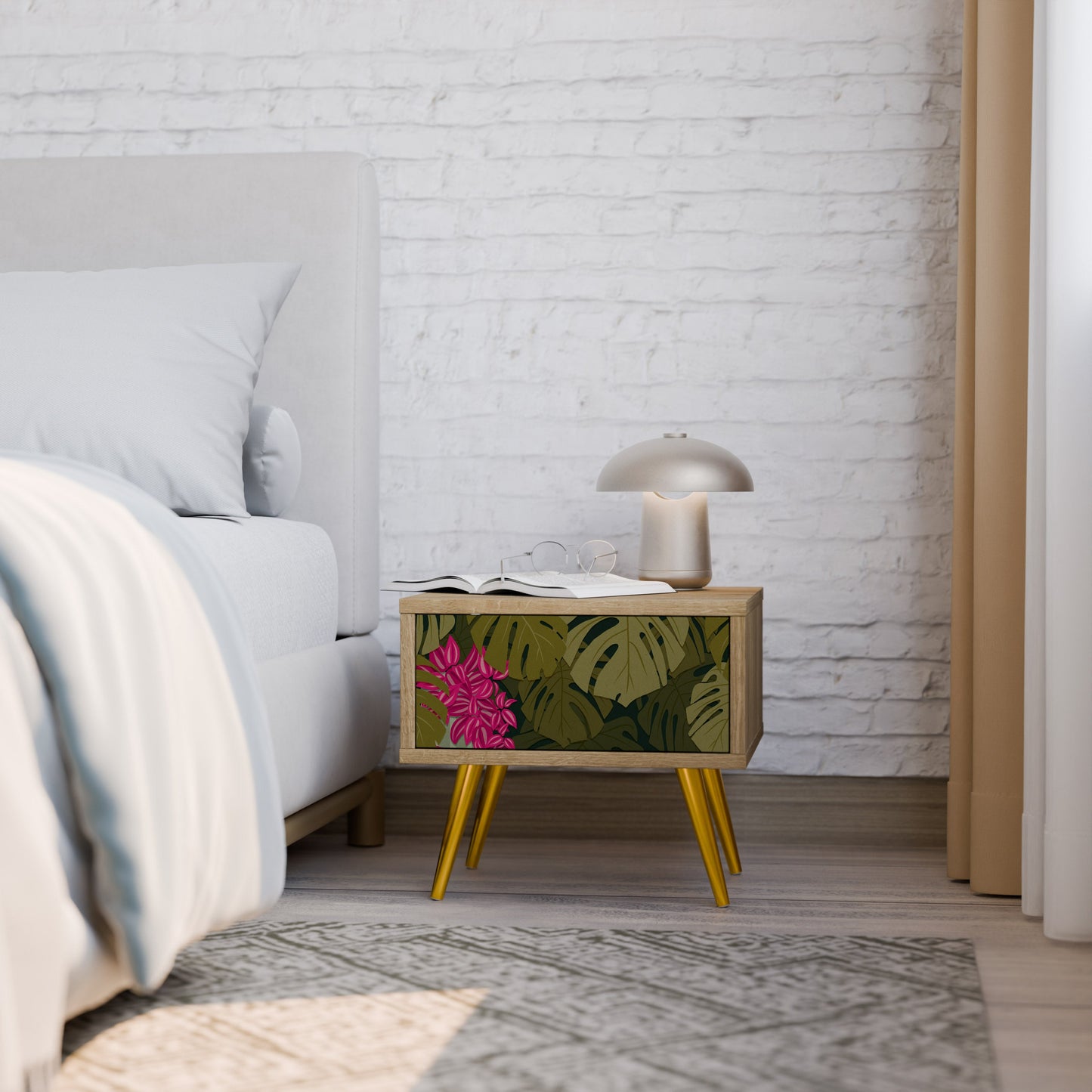 Comodino TROPICAL BEAUTY in effetto rovere
