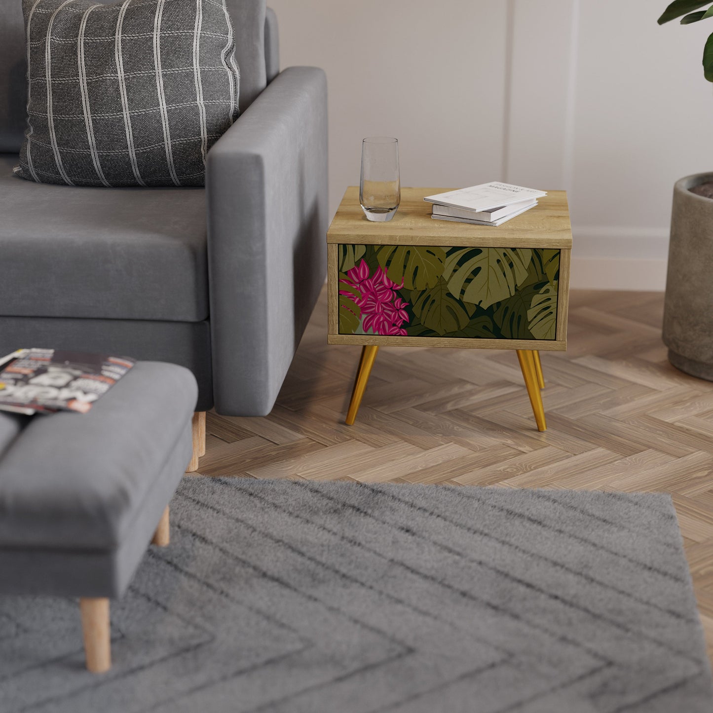 Comodino TROPICAL BEAUTY in effetto rovere