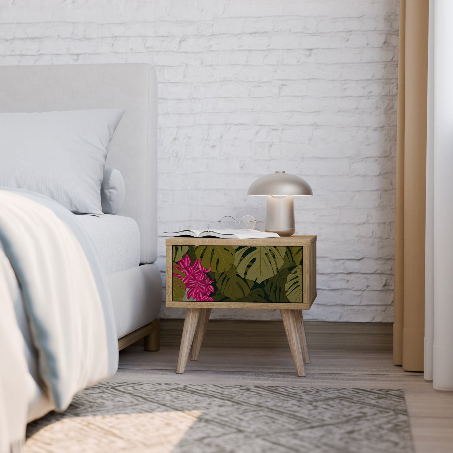 Comodino TROPICAL BEAUTY in effetto rovere