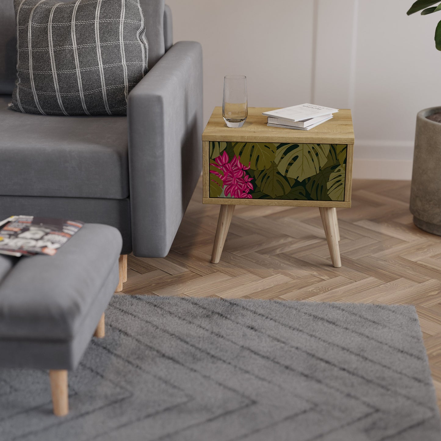 Comodino TROPICAL BEAUTY in effetto rovere