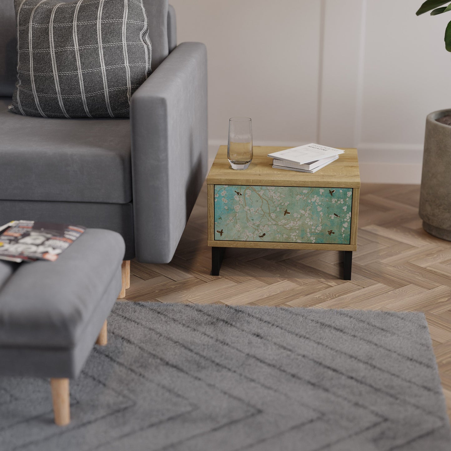 Comodino BLOOMING CHARM in effetto rovere