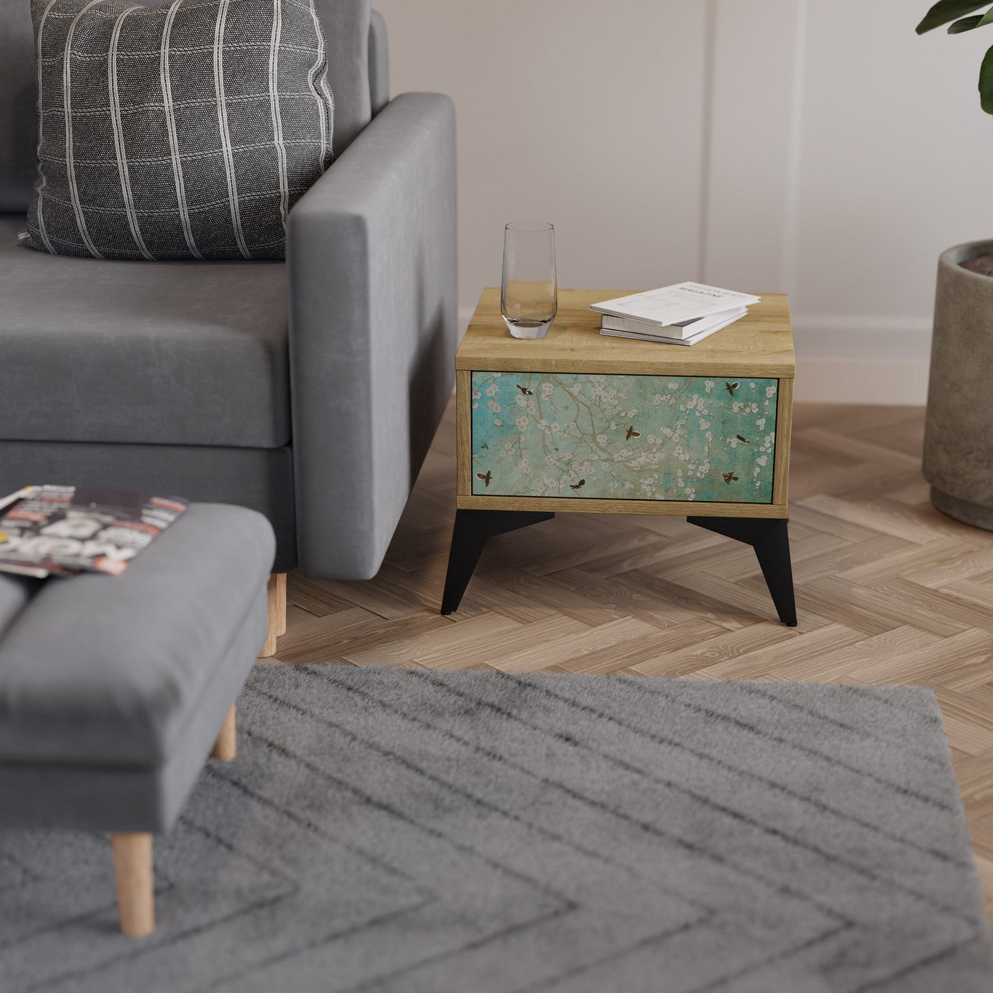 Comodino BLOOMING CHARM in effetto rovere