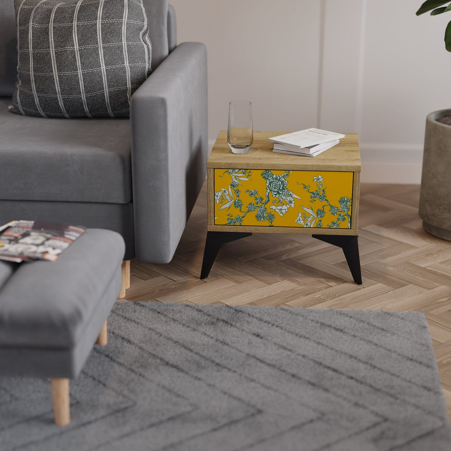 Comodino YELLOW CHINOISERIE in effetto rovere