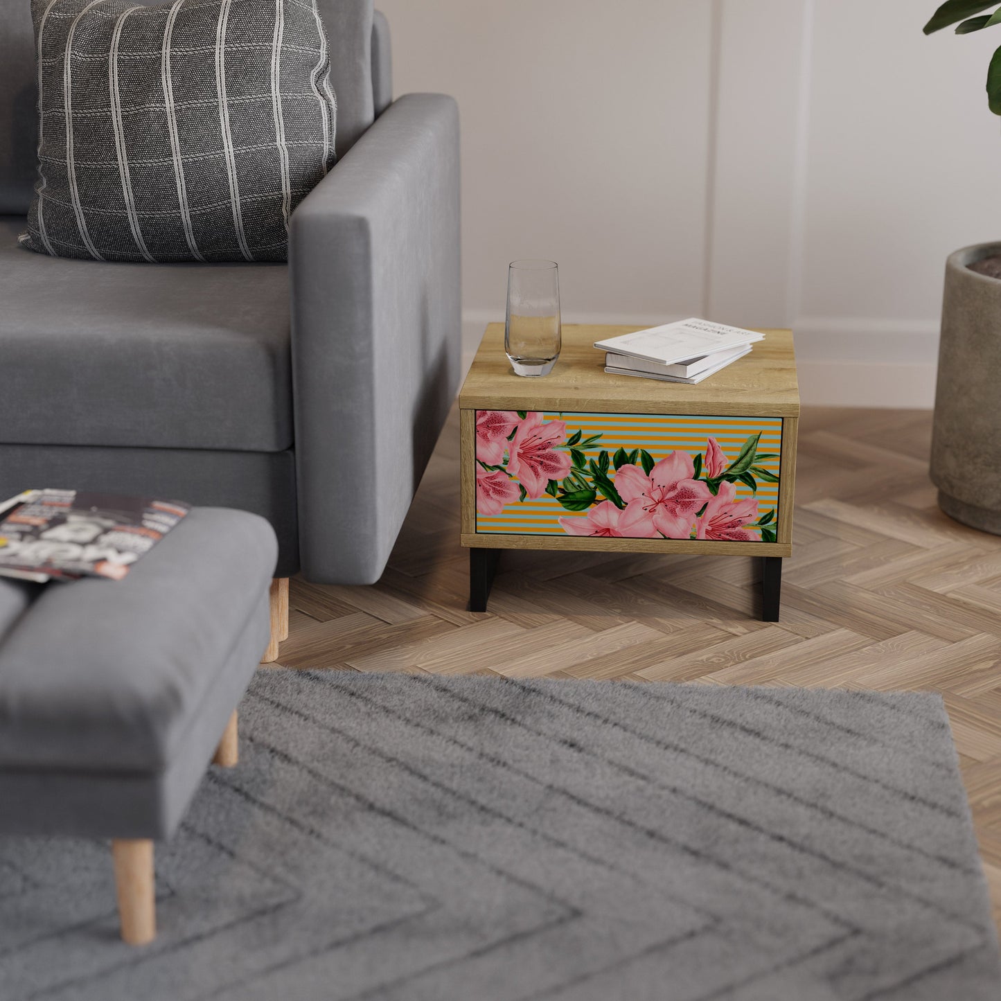 Comodino FRAGILE BEAUTY in effetto rovere