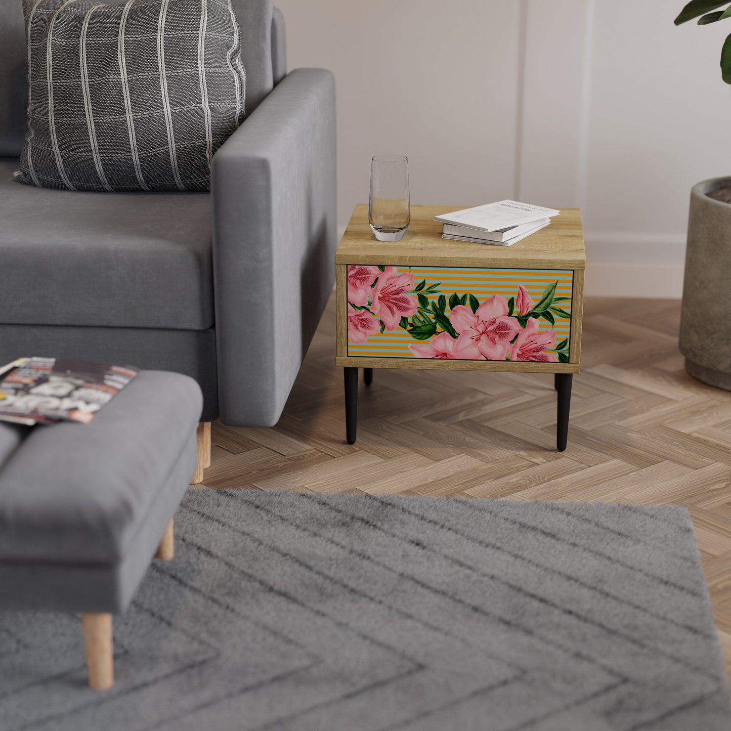 Comodino FRAGILE BEAUTY in effetto rovere